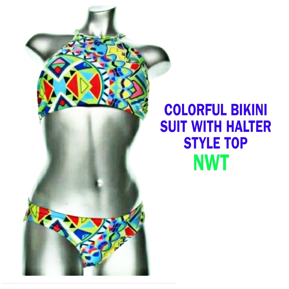 🎀CLEARANCE🎀 NWT Bright Geometric cropped halter bikini SET